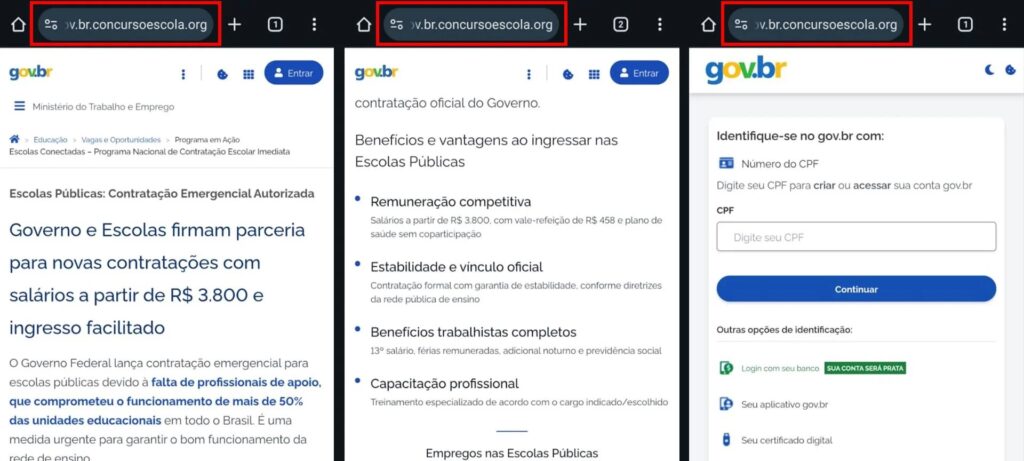 Site falso gov.br engana concurseiros e desvia taxas Site falso gov.br engana concurseiros e desvia taxas