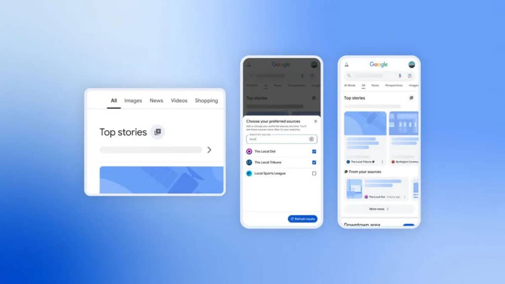 Google permite destacar sites favoritos na secção Principais Notícias da Pesquisa Google permite destacar sites favoritos na secção Principais Notícias da Pesquisa - Imagem do artigo original