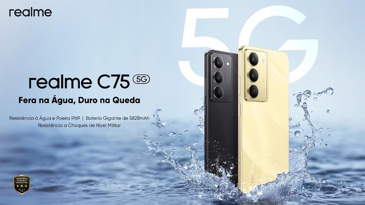 Realme C75 5G chega com certificação IP69 e carga rápida de 45 W Realme C75 5G chega com certificação IP69 e carga rápida de 45 W - Imagem do artigo original