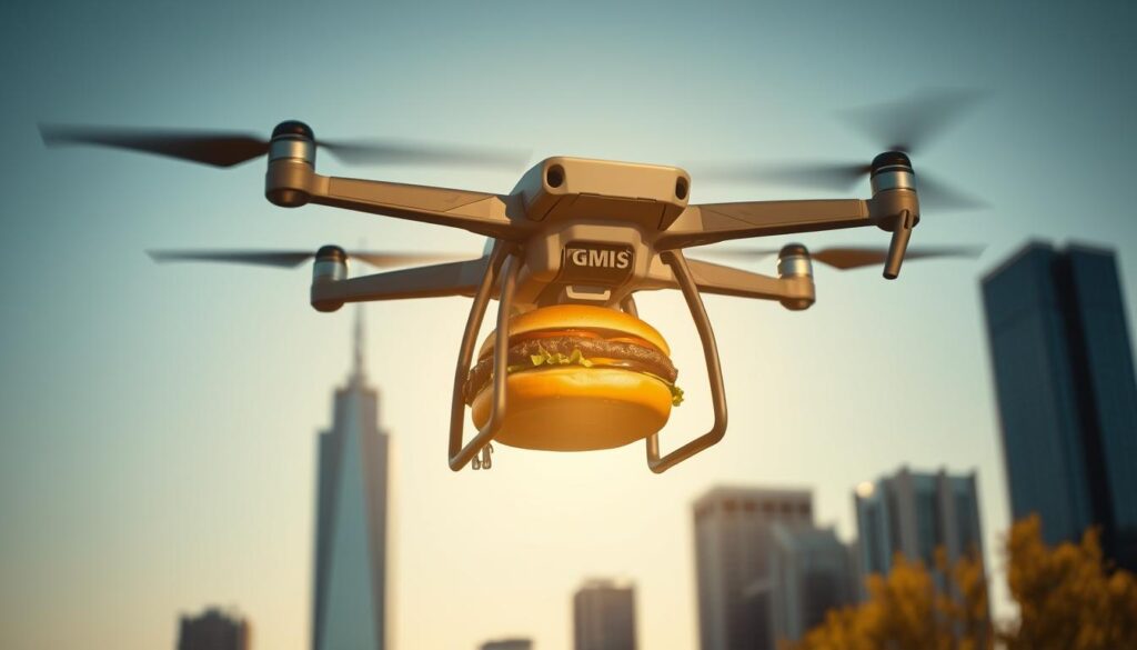 Seu hambúrguer chega voando? Drones prometem revolucionar delivery. hambúrguer chega voando
