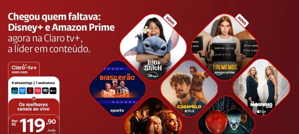 Claro TV+ lança pacote que reúne Netflix, Prime Video, Disney+ e outros streamings com desconto de até 46% Claro TV+ lança pacote que reúne Netflix, Prime Video, Disney+ e outros streamings com desconto de até 46%