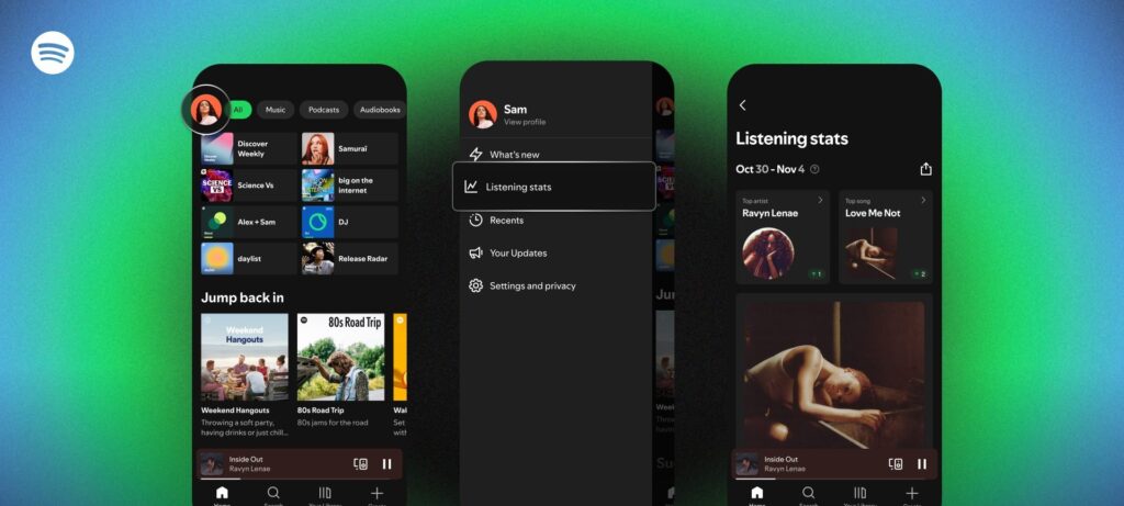 Spotify introduz Listening Stats, retrospectiva semanal que destaca músicas e artistas mais reproduzidos Spotify introduz Listening Stats, retrospectiva semanal que destaca músicas e artistas mais reproduzidos