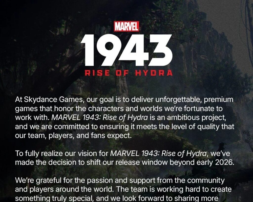 Skydance adia Marvel 1943: Rise of Hydra para além do primeiro semestre de 2026